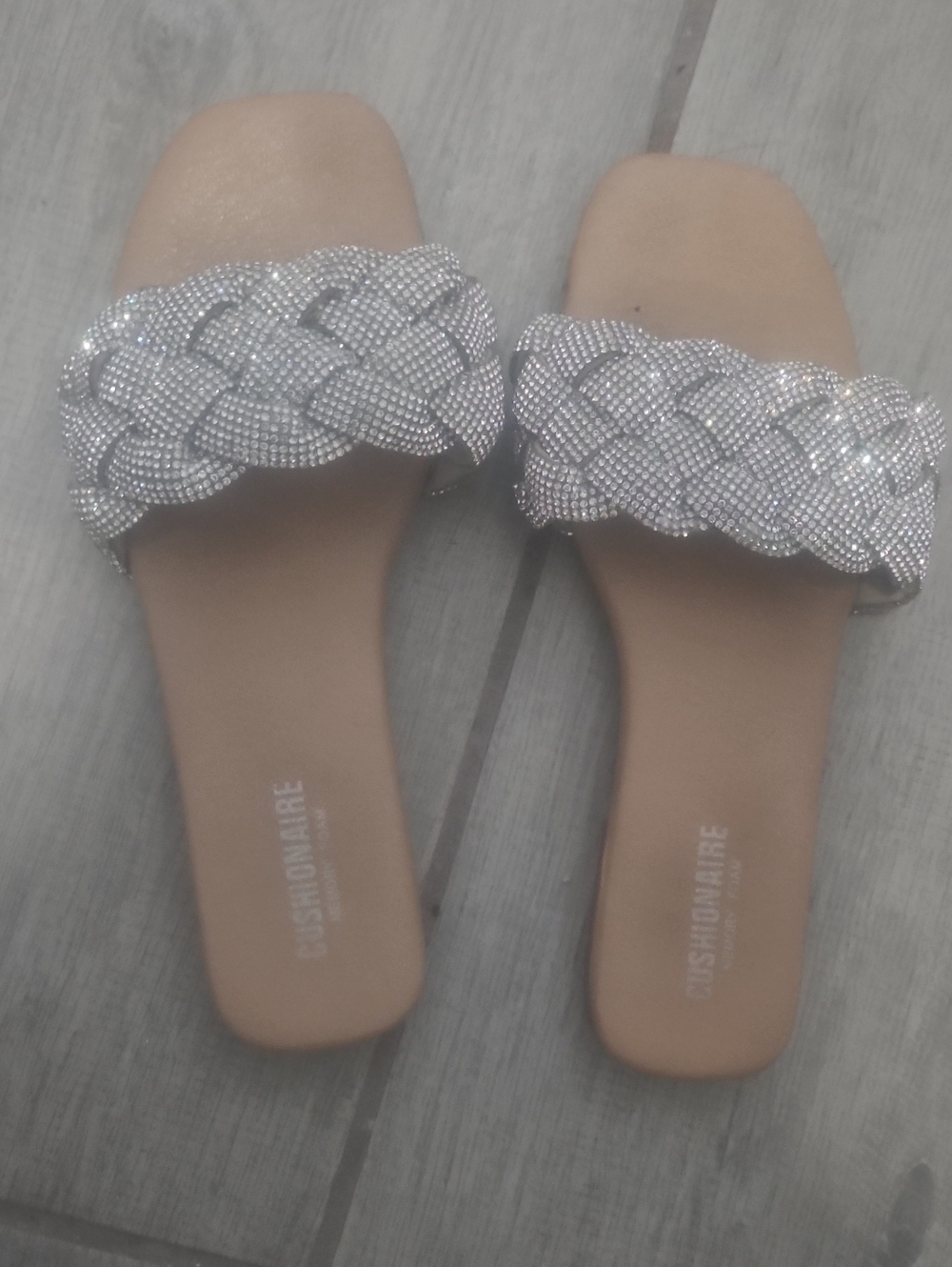Braided Crystal Slide Sandals in Silver - Women